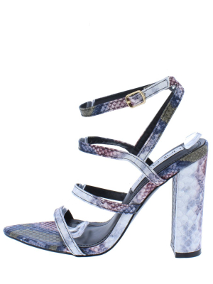 Bess1 Snake Multi Purple Strappy Open Toe Block Heel