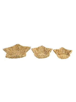 Set Of 3 Star Shaped Handmade Decorative Wicker Serving Trays - Olivia & May