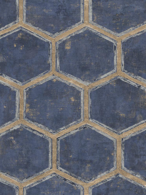 Wright Wallpaper In Blue And Tan From The Metalworks Collection By Seabrook Wallcoverings