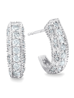 Pompeii3 1/2ct Vintage Pave Huggie Hoops Earrings 14k White Gold