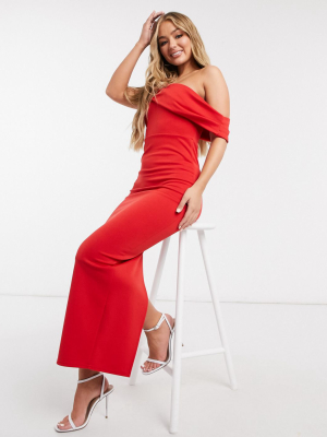 Asos Design Off Shoulder Structured Maxi Dress In Red