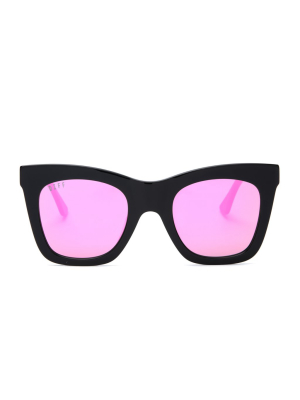 Kaia - Black + Pink Mirror Sunglasses