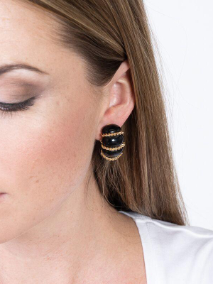 Black Resin Gold Wire Wrapped Clip Earrings