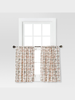 Set Of 2 36"x42" Floral Curtain Tiers White/beige - Threshold™