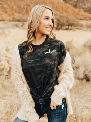 Simple White Logo Black Camo Tee