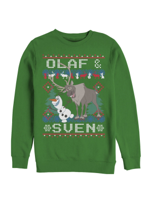 Men's Frozen Ugly Christmas Olaf Sven Sweatshirt - Kelly Green - X Large