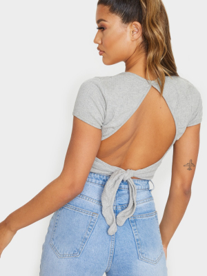 Grey Open Back Rib Crop Top