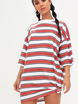Red Striped Oversized Boyfriend T Shirt Dress