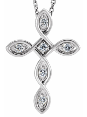 Pompeii3 Diamond Cross Pendant 14k White Gold Ex3 Lab Created