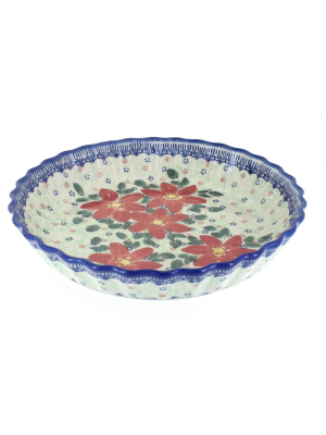 Blue Rose Polish Pottery Poinsettia Pie Plate