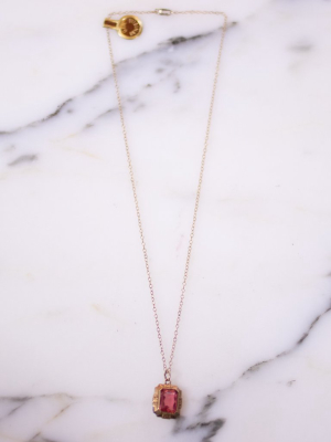 Vintage Art Deco Pink Crystal Gold Filled Necklace