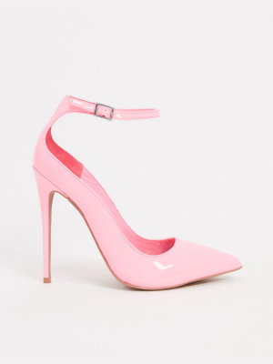 Asos Design Participate Stiletto Court Shoes In Pink Patent