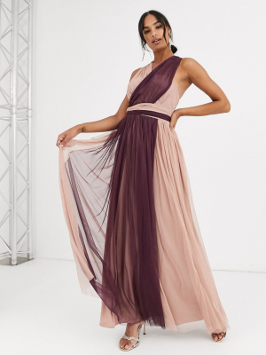 Anaya With Love Tulle Multiway Maxi Dress In Contrast Taupe And Burgundy