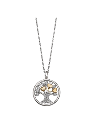 Women's Two Tone Round Family Tree Pendant In Sterling Silver - Gold/gray (18")