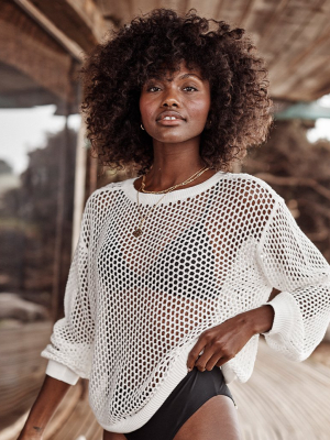 The Fishnet Crewneck Cover-up - White Sand