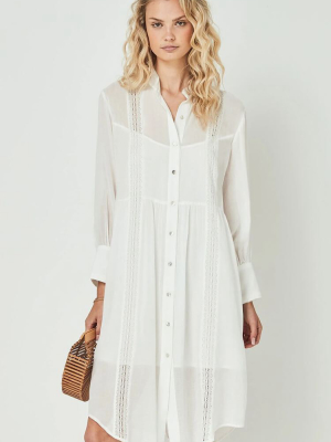 Sleeved Button Front Crochet Trim Sheer Cover Up