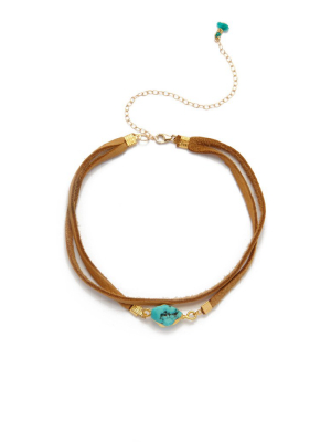 Amelia Suede Layered Choker - Brown/turquoise
