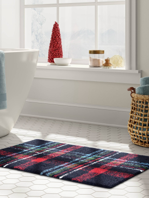 20"x30" Multi Plaid Bath Rug Dark Blue - Threshold™