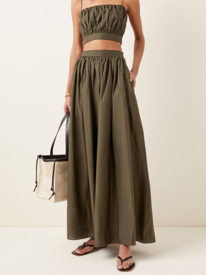 Gathered Cotton Poplin Maxi Skirt