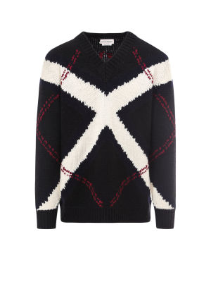 Alexander Mcqueen Striped V-neck Knit Jumper