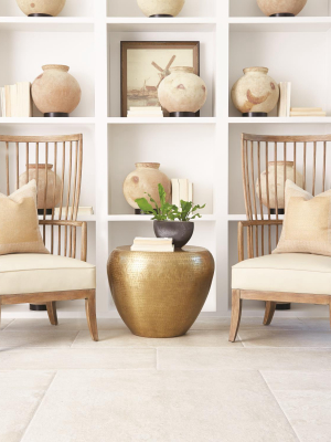 Global Views Spindle Wing Chair - Beige Leather