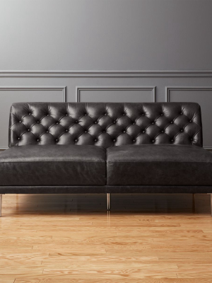 Savile Black Leather Tufted Armless Sofa