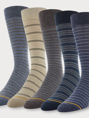 Signature Gold By Goldtoe Men's Assorted Striped Crew Socks 5pk - Blue 6-12.5