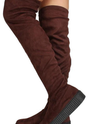 Regan45 Brown Fitted Over The Knee Sneaker Boot