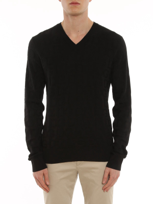 Dolce & Gabbana V-neck Tonal Logo Knit Jumper