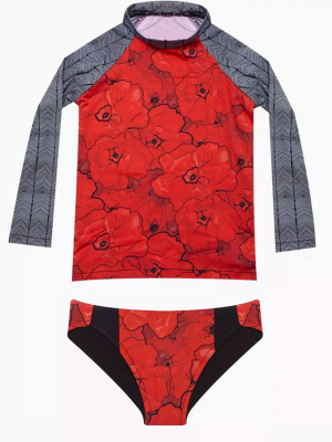 Rasha Bikini Set (kids) - Red Poppies Print