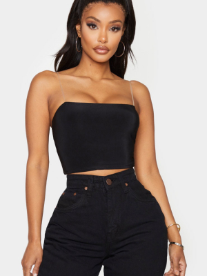 Shape Black Slinky Clear Strap Crop Top