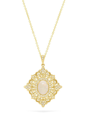 Effy Aurora 14k Yellow Gold Opal And Diamond Pendant, 1.24 Tcw