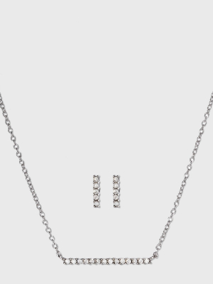 Sterling Silver And Cubic Zirconia Bar Earring & Necklace Set - A New Day™ Silver