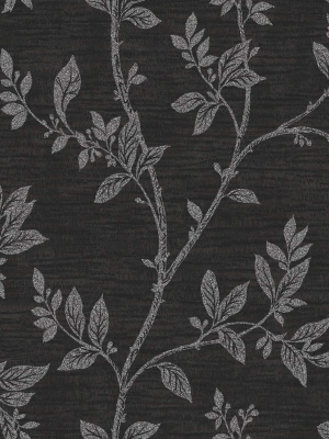 Leaf Trail Wallpaper In Metallic Ebony And Glass Beads From The Essential Textures Collection By Seabrook Wallcoverings