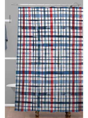 Ninola Design Christmas Checks Tartan Shower Curtain Blue - Deny Designs