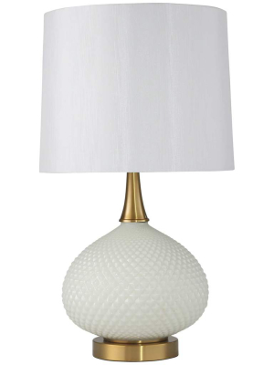 Cut Glass Round Table Lamp W/ Usb Port