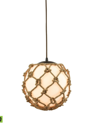 Coastal Inlet 1-light Mini Pendant In Oiled Bronze With Rope And Opal Glass - Includes Led Bulb