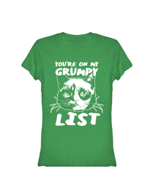 Fifth Sun Juniors Grumpy Cat Short Sleeve Crew Graphic Tee - Green Large