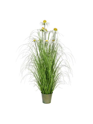 Vickerman Artificial Potted Artificial Grass And Daisies