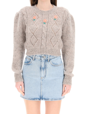 Alessandra Rich Floral Embroidered Knitted Jumper