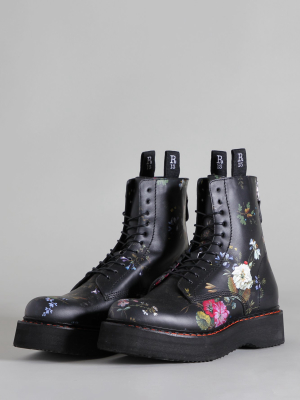 Single Stack Boot - Black Floral