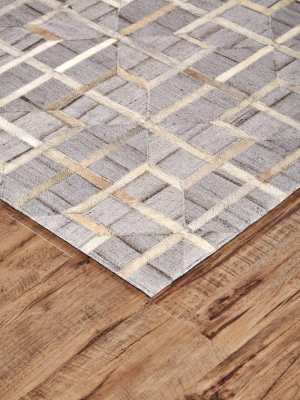 Feizy Fannin Handmade Leather Trellis Rug - Light Brown & Gray - Available In 4 Sizes