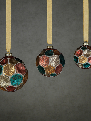 Dimpled Multicolored Ball Ornament - Silver W/summer Jewel Tones