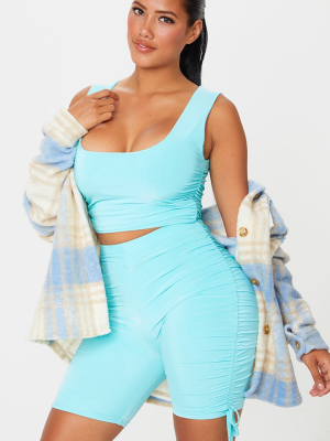 Shape Aqua Slinky Ruched Side Crop Top