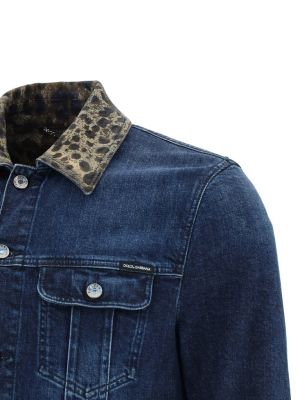 Dolce & Gabbana Leopard Printed Denim Jacket