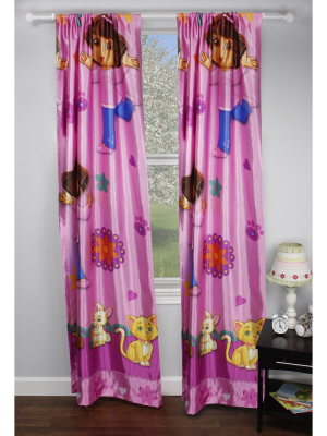 2pc Long Drapes Doras Pets Satin Window Curtain Panel Set - Dora The Explorer..