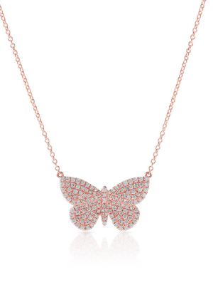 14kt Rose Gold Luxe Pave Diamond Butterfly Necklace