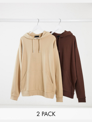 Asos Design Oversized Hoodie 2 Pack Beige / Brown