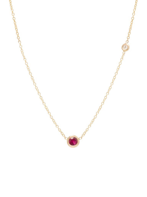 14k Ruby And Floating Diamond Necklace