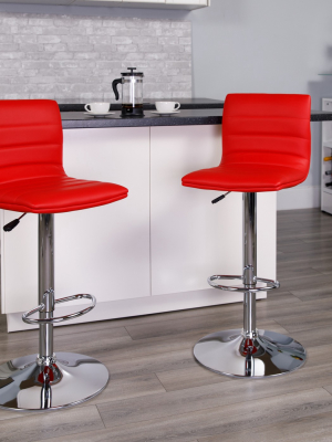 Flash Furniture Modern Vinyl Adjustable Height Barstool With Horizontal Stitch Back